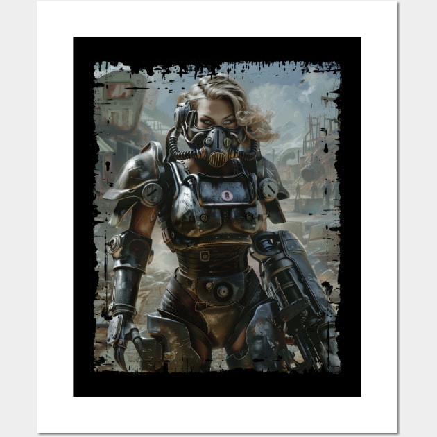 Woman in Power Armor Mask and Minigun Wall Art by Vlaa